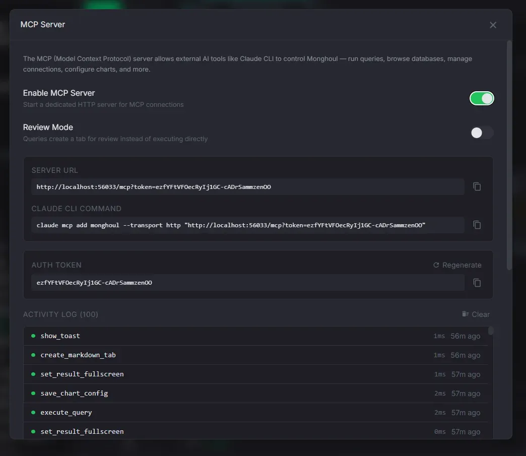 MCP server: AI assistant querying MongoDB through Monghoul