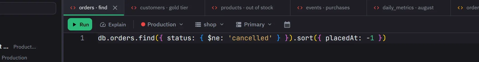 A workspace with many open tabs across several connections